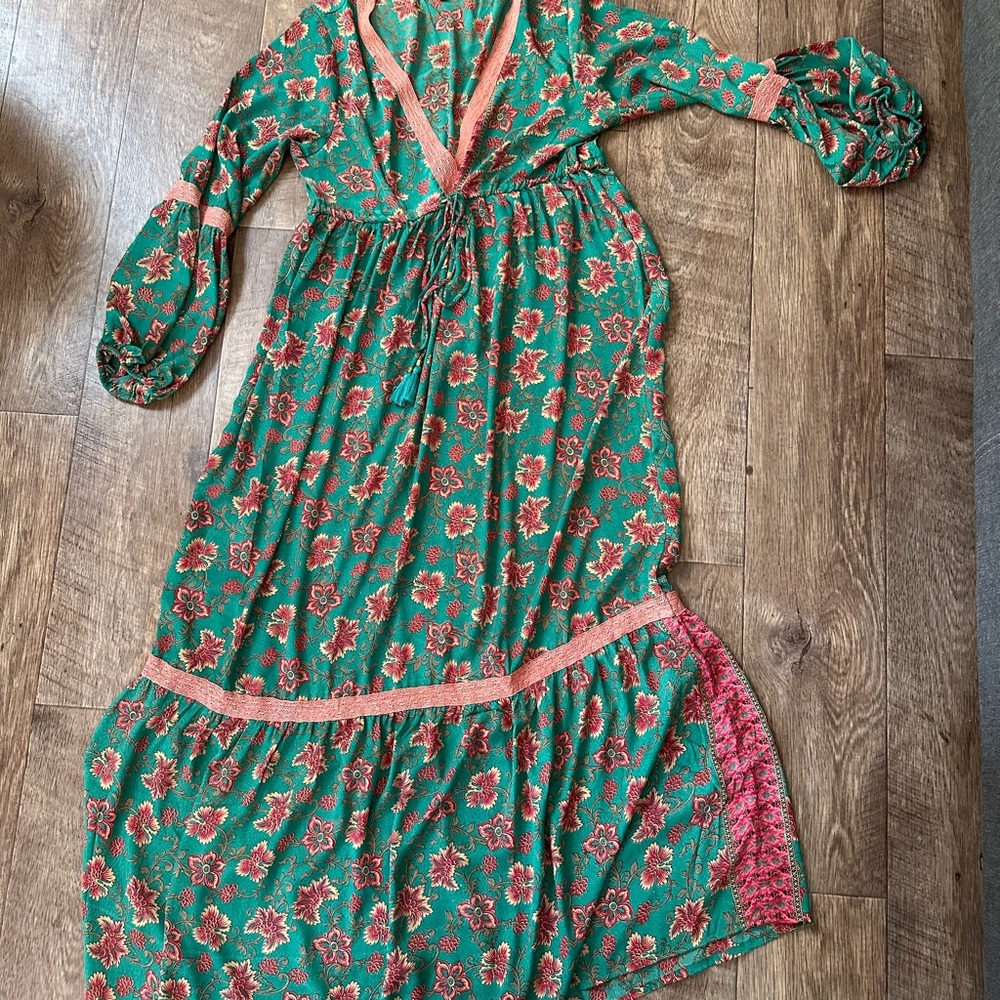 Floral Green and Red Maxi Dress